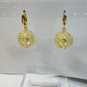 Pearl And Seedbeads Dangle Round Earrings Leverback Handmade